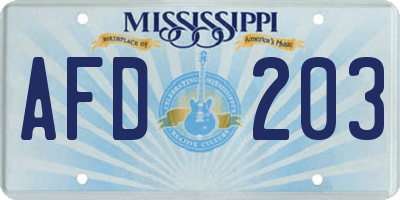 MS license plate AFD203