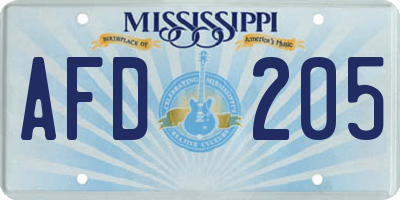 MS license plate AFD205