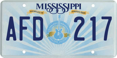 MS license plate AFD217