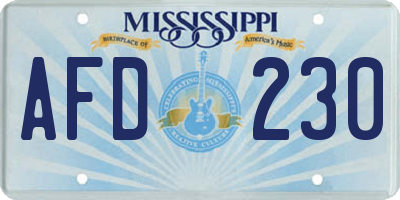 MS license plate AFD230