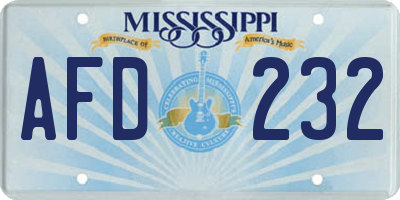 MS license plate AFD232