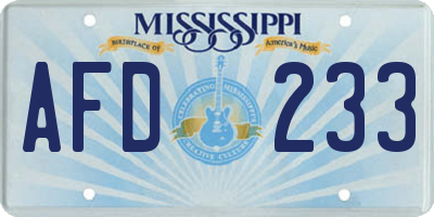 MS license plate AFD233