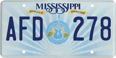 MS license plate AFD278