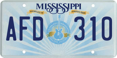 MS license plate AFD310