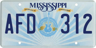 MS license plate AFD312