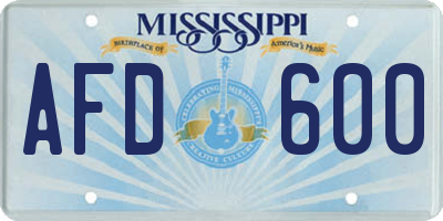 MS license plate AFD600