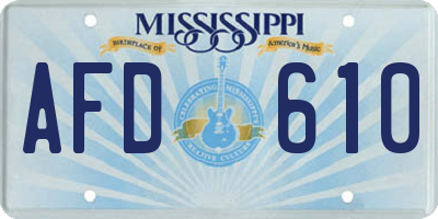 MS license plate AFD610