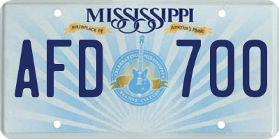 MS license plate AFD700