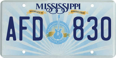 MS license plate AFD830