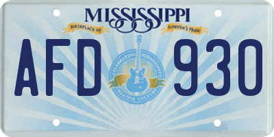 MS license plate AFD930