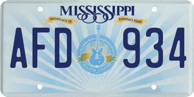 MS license plate AFD934
