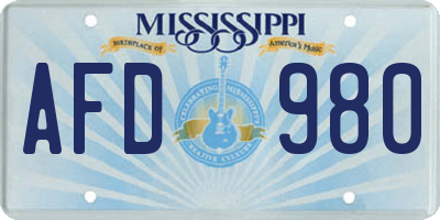 MS license plate AFD980
