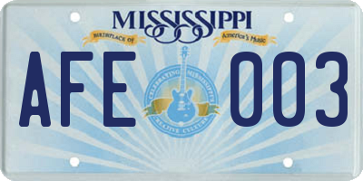 MS license plate AFE003