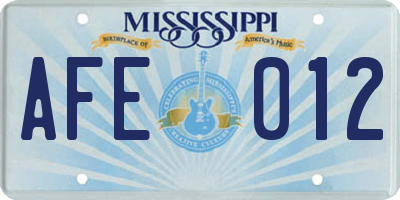 MS license plate AFE012