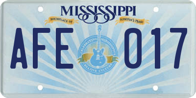 MS license plate AFE017