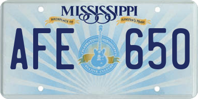 MS license plate AFE650