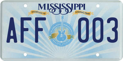 MS license plate AFF003