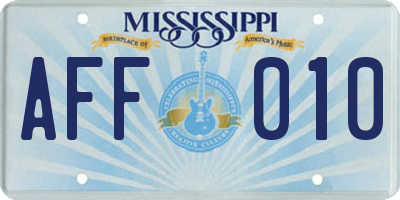 MS license plate AFF010
