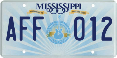 MS license plate AFF012