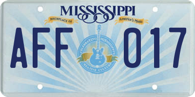 MS license plate AFF017