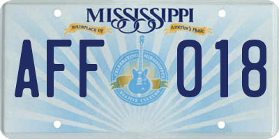 MS license plate AFF018