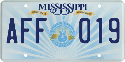 MS license plate AFF019