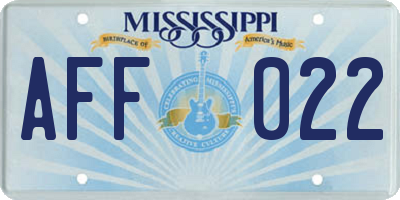 MS license plate AFF022