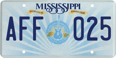 MS license plate AFF025