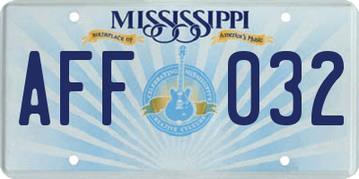 MS license plate AFF032