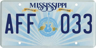 MS license plate AFF033