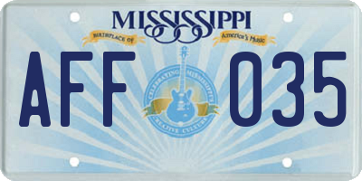 MS license plate AFF035
