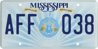 MS license plate AFF038