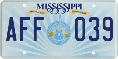 MS license plate AFF039