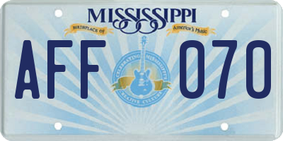 MS license plate AFF070