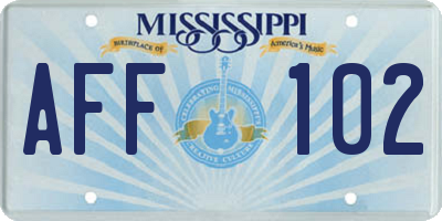 MS license plate AFF102