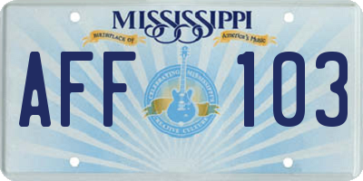 MS license plate AFF103