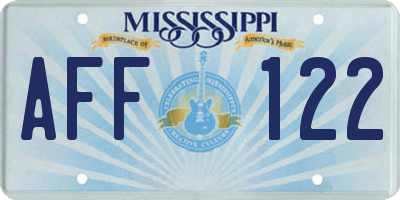 MS license plate AFF122