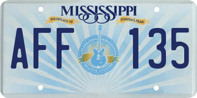 MS license plate AFF135