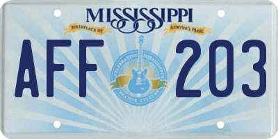 MS license plate AFF203