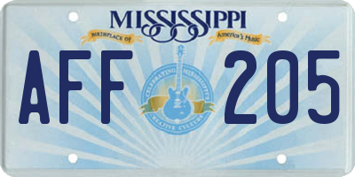 MS license plate AFF205