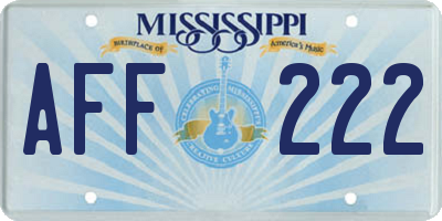 MS license plate AFF222