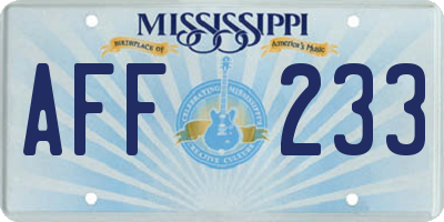 MS license plate AFF233