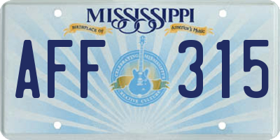 MS license plate AFF315