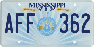 MS license plate AFF362