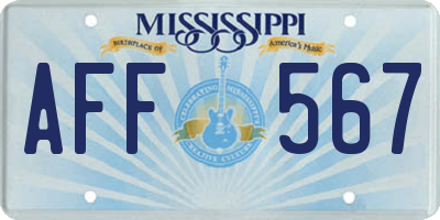 MS license plate AFF567