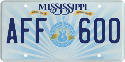 MS license plate AFF600