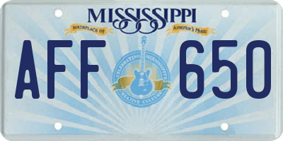 MS license plate AFF650