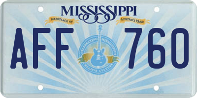 MS license plate AFF760