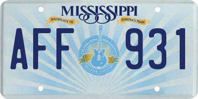 MS license plate AFF931