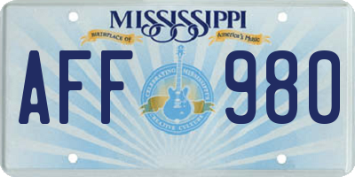 MS license plate AFF980